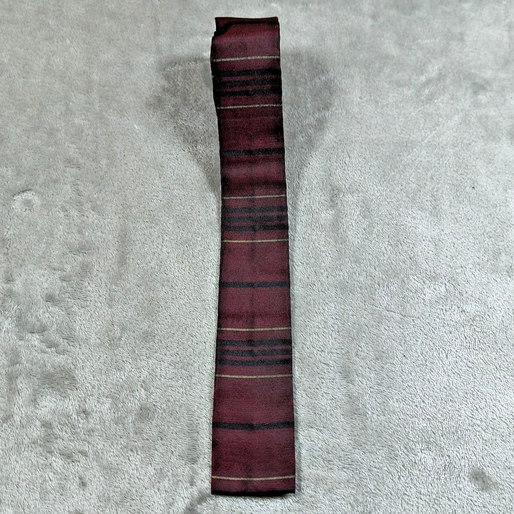 Vintage Fernando Cambini Square Tip Tie Mens Red Striped Firenze Knit Flat End